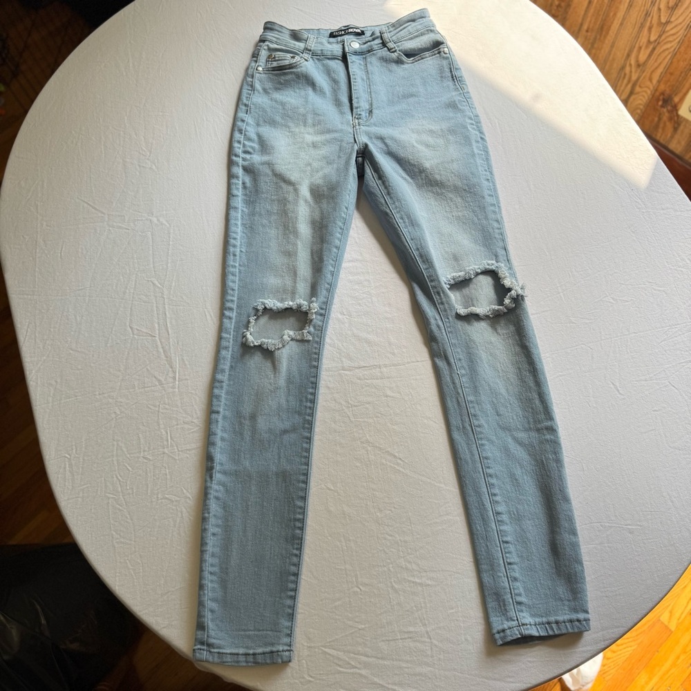 Fashion Nova Light Blue Ripped Skinny Jeans